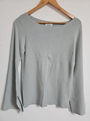 Charli Flare Sleeve Stretchy Sage Green Jumper Top Size S