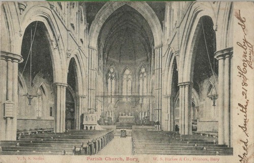 POSTAL LOCAL VISTA INTERIOR SANTA MARÍA VIRGEN IGLESIA PARROQUIAL ENTERRADO C1908
