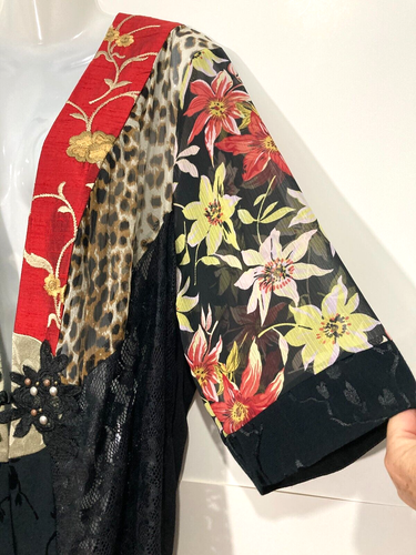 Spencer Alexis Kimono Top Brocade sheer Lace Lagenlook Floral BOHO Black 1X - Picture 4 of 12
