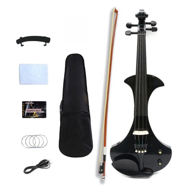 Black Electric Violin 4/4 Solid wood Ebony Fittings Nice Tone Free Case #EV24