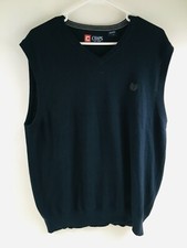Chaps Sweater Vest Men's Size Large Navy Blue Top Sleeveless V Neck Ribbed Trims