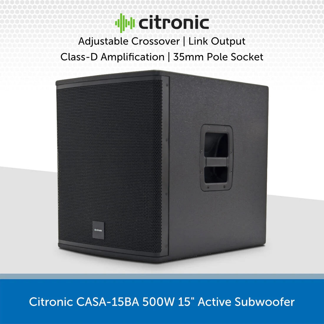 Citronic 15"" 500W Active Subwoofer Bass Bin Cabinet DJ Disco Club CASA-15BA