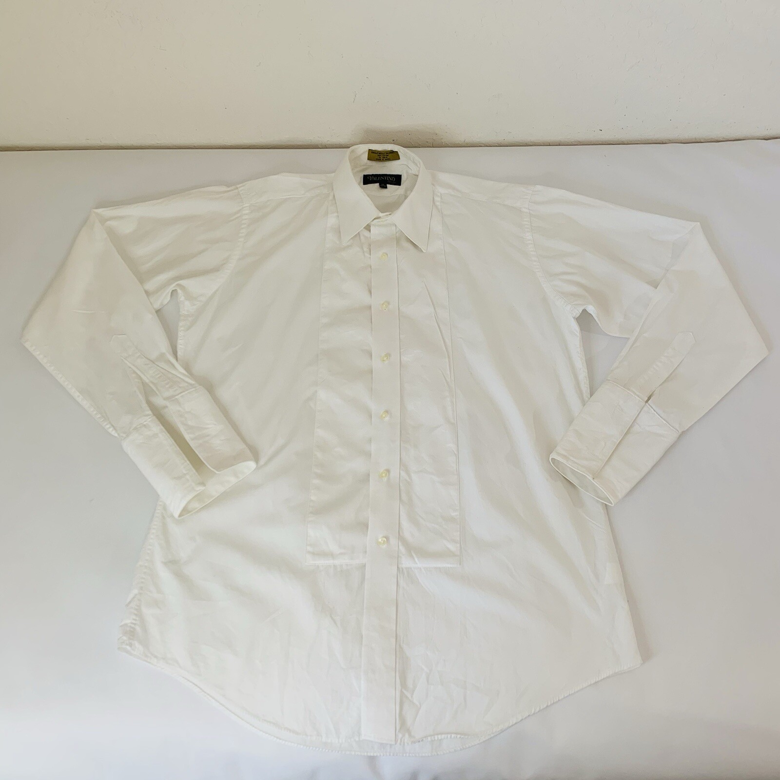 Valentino Tuxedo Shirt Men 16-34/35 White Tuxedo 100% Cotton French Cuff Formal
