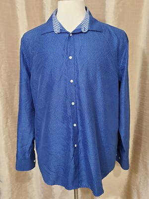 nicole miller men's dress shirts NICOLE MILLER Mens Dress Shirt size XL White Blue Dot pattern Long sleeve Casual