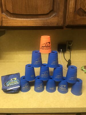 Speed Stacks 11 Blue/ 1 Orange Cups Stacking Game Black Nylon Mesh Carry Bag