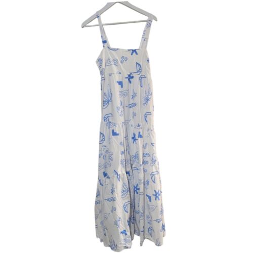Indikah Maxi Dress Womens Indianna Square Neckline Size 10 White Printed Cotton - Picture 3 of 14