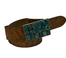 Circle Y of Yoakum Brown Leather Western Belt  Green Stone Buckle Size 28 Used