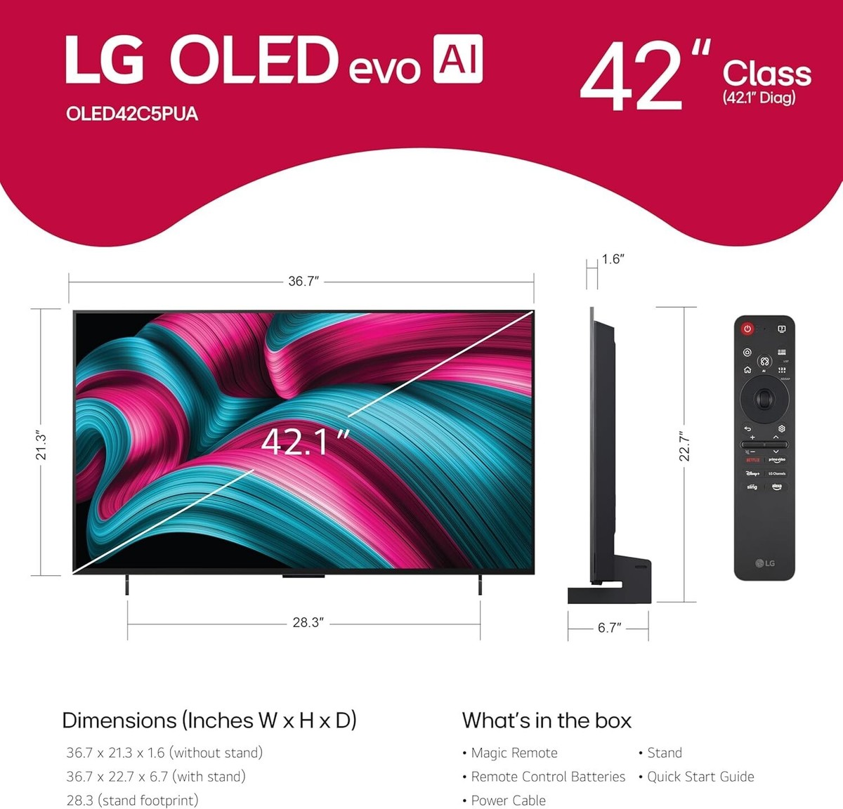 LG OLED evo AI 42V型 テレビ oled42c5pja 42 inch Class LG OLED evo AI C5 4K Smart TV 2025 - OLED42C5PUA