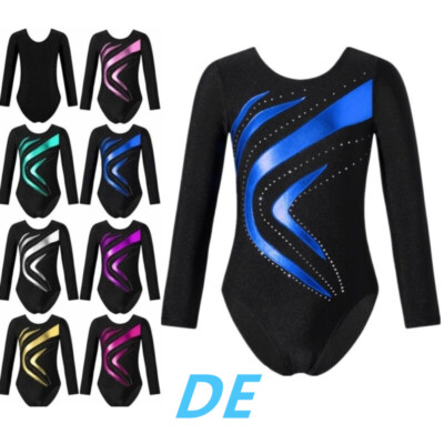 DE Kinder Mädchen Ballettanzug Langarm Ballett Leotard Bodysuit Tanzkleidung