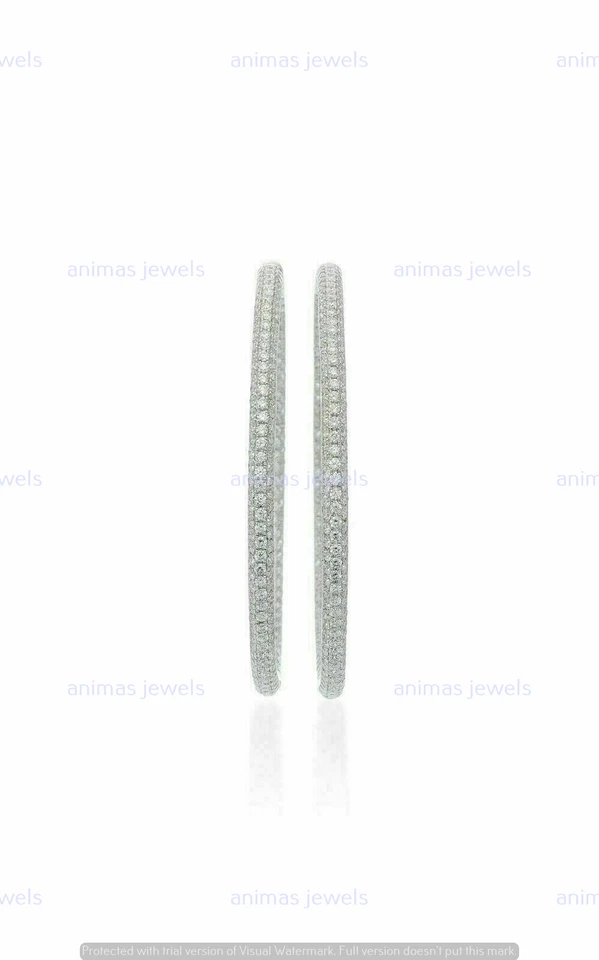 3CT Round Cut Lab Created Diamond Women's Hoop Earrings Real 925 Sterling Silver - Image 4 of 4