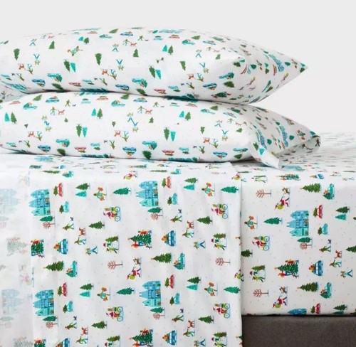 Wondershop Snowy Village Christmas 2024  Flannel Sheet Set Queen Cotton New - Picture 1 of 3