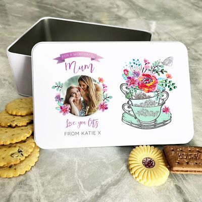 Personalisierte wunderbare Mama Teetassen Blumen Foto Keks Süßigkeiten Kuchen Leckerli Dose