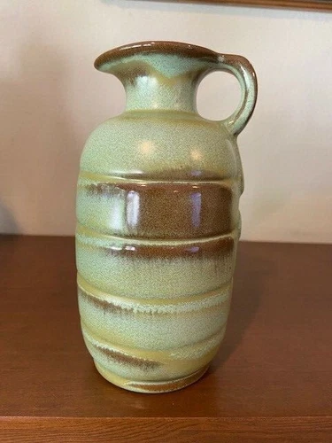 Vintage Frankoma Prairie Green Pottery Ringed Honey Syrup Jug Pitcher Ewer #831