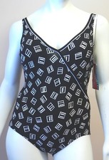 Roxanne Vintage Swimsuit One Piece Black  White Size 16 38 C New With Tags