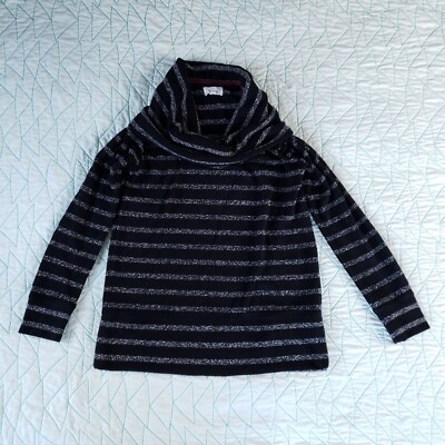 Lou Grey Black Gray Striped Cowl Neck Sweater Womens Size M