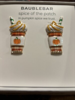 BaubleBar Pumpkin Spice Latte Earrings The Spice of The Patch Rhinestones Fall