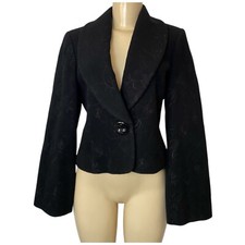 AUSTIN REED Wool Blend Blazer Crop Jacket Black Paisley Embroidery Size 6 Glam