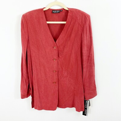 NEW ELLEN FIGG Button Front Long Sleeves Blouse Top Size 12 V Neck Burnt Red