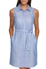 Tommy Hilfiger Small Dot Shirt Dress Sleeveless Dutch Blue COTTON Sz 4,10,12,14
