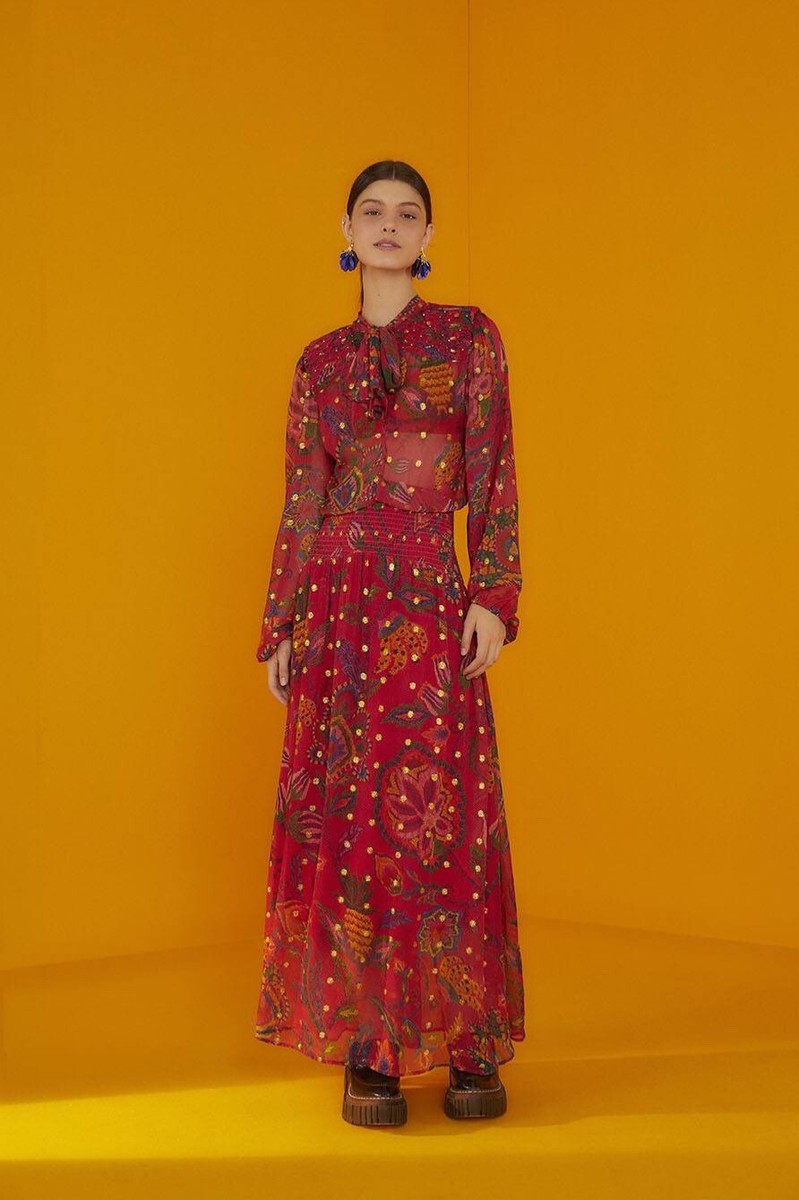Farm Rio Red Sunset Tapestry Embroidered Maxi Dress, Sunset Tapestry BLUSH PINK / Xl Farm Rio Red Sunset Tapestry Embroidered Maxi Dress, Sunset Tapestry BLUSH PINK / Xl