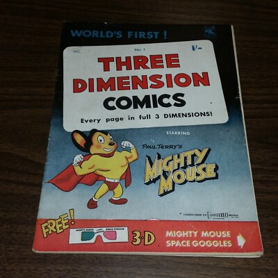THREE DIMENSION #1 VG (4.0) MIGHTY MOUSE 1953 COMICS WITH ORIGINAL GLASSES