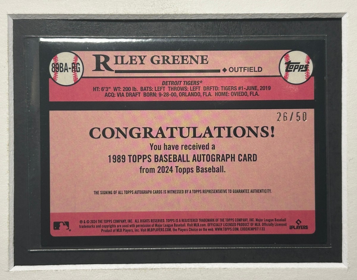 89BA-RG Riley Greene Tigers 2024 Topps Series 2 1989 Autograph