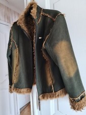 ENSEMBLE VINTAGE JUPE  T38/ VESTE FOURREE  40/42 COULEUR VERT/BLEU LAGON