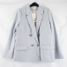 Sezane Christie Wool Blend Long Sleeved Blazer Jacket In Ice Blue - Women's Us 6