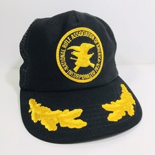 Vintage NRA Trucker Hat Cap Snapback black mesh back patch gold leaf Made In USA