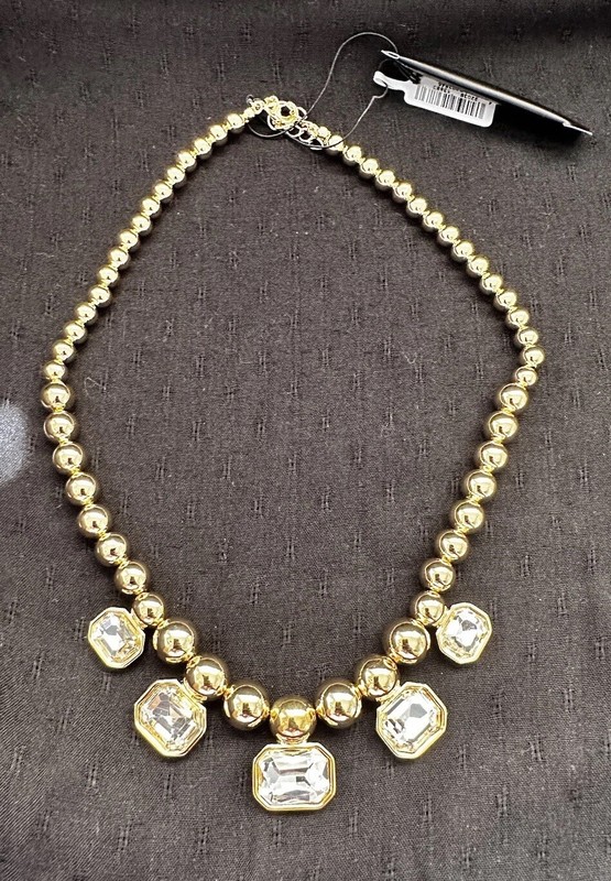 AQUA 14k Gold Plated Beaded Collar Necklace With Gemstones $150