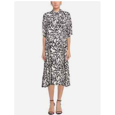 Stine Goya Short Sleeve Collar Neck Button Front Midi Dress White Black  Size XS | eBay