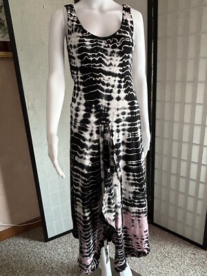 BARBARA LESSER  Sleeveless Boho Raw Edged Dress  Color Black White Pink  Size XS