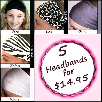 Black & White Headbands Set of 5! Sports Workouts Bolder Brighter Colors Bands