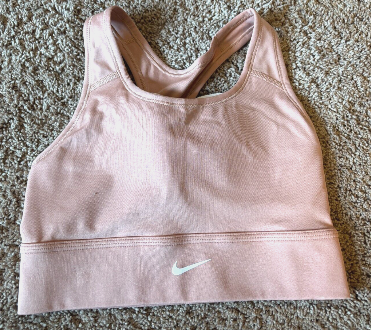 Nike Sports Bra Dri Fit Swoosh Light Peach Padded Size Womens S NEW-image