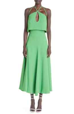 $3K Oscar de la Renta Halter Neck Stretch Cady Midi long Dress 10 L apple  green | eBay