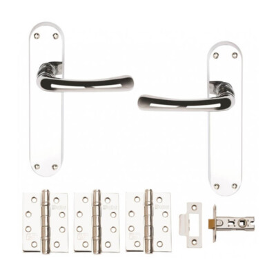 Moderne GENOA Innentürdrücker Garnitur Backplate | Chrom, 3x Scharniere 1x Riegel