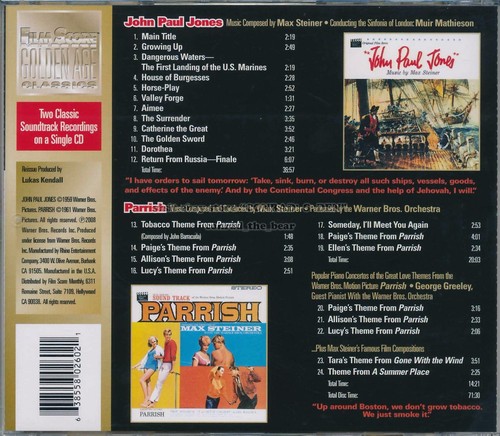 Max Steiner "JOHN PAUL JONES" + "PARRISH" soundtrack score FSM CD sold out - Picture 2 of 2