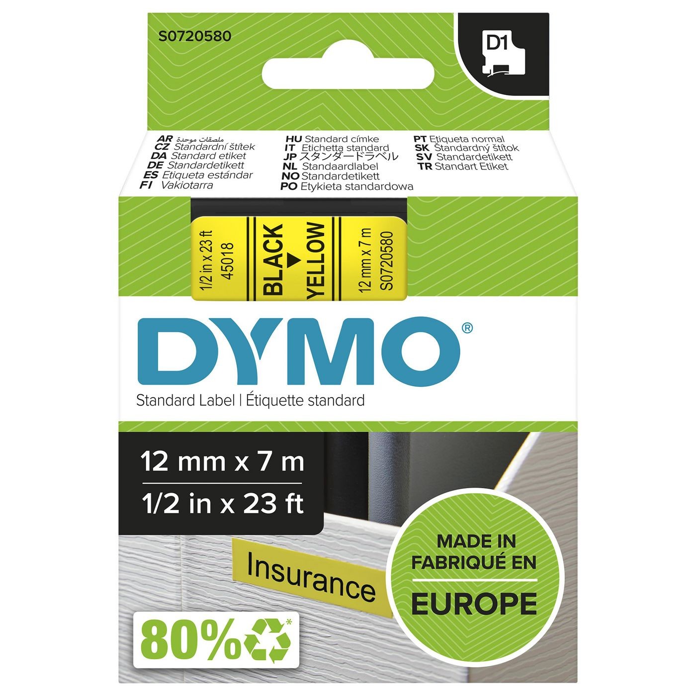 DYMO® D1 tape 12 mm, sort/gul - Image 2