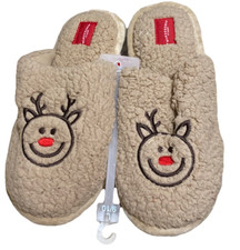 Reindeer Happy Face Scuff Slippers - Brown Adult - kids