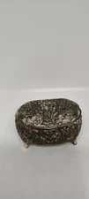 Vintage Metal Trinket Dish With Peacocks, Japan, Lined