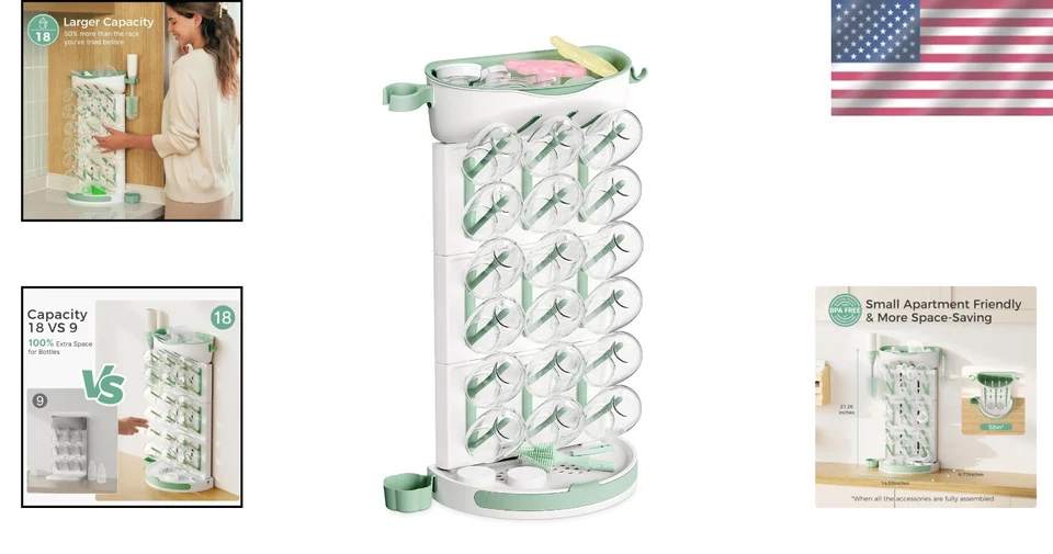 Estante de secado compacto de 18 botellas para accesorios para bebés - Solución fácil y eficiente Foto 2 de 4
