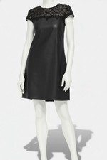 Kensie Women's Black Lace-Trim Faux-Leather Shift Dress Size 10