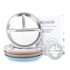 Stainless Steel Suction Plates for Toddlers, 9" Divided Kids Baby Plates with...