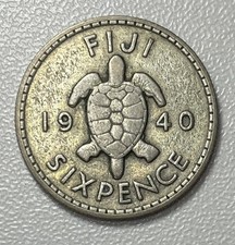 Fiji, seis peniques / seis peniques / 6 peniques, 1940, Jorge VI, plata, en muy buen estado