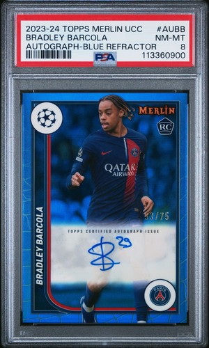 Bradley Barcola [Blue Refractor] #AU-BB 2023 Topps Merlin UEFA Autograph card