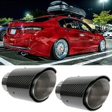 2* 2.5" Real Carbon Fiber Exhaust Muffler Tip w/LED Break Light For Honda Accord