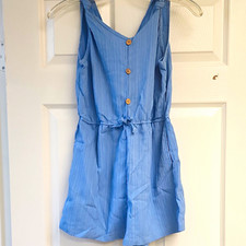 SHEIN Girls Blue Sleeveless V-Neck Button Front Lightweight Romper 10-12