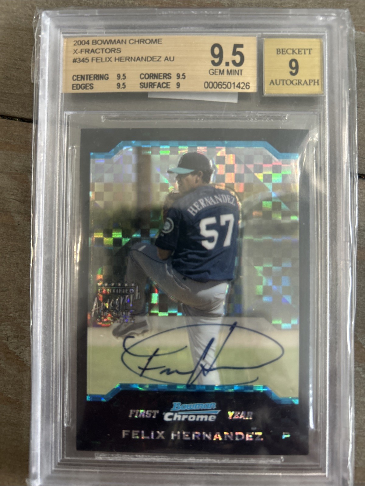 2004 Bowman Chrome X-Fractor Auto Refractor Felix Hernandez RC BGS 9.5 #345
