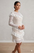 NWOT Pretty Little Thing US 6 UK 10 White Lace Long Sleeve Sheath Dress S Bridal