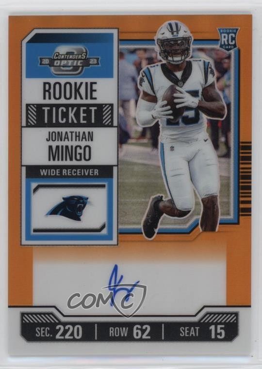 2023 Contenders Optic Orange Prizm 43/50 Jonathan Mingo #119 Rookie Auto RC 1cn6